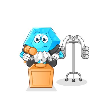 Diamond judge holds gavel. character vecto