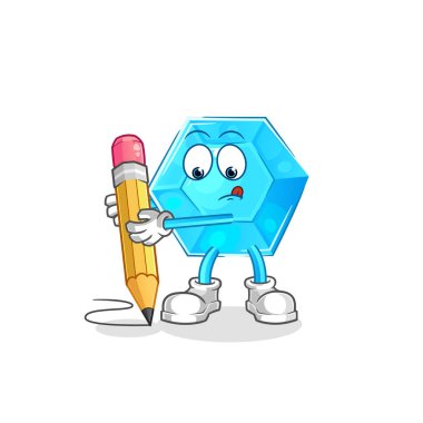 Diamond write with pencil. cartoon mascot vecto