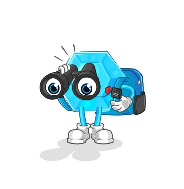 Diamond with binoculars character. cartoon mascot vecto