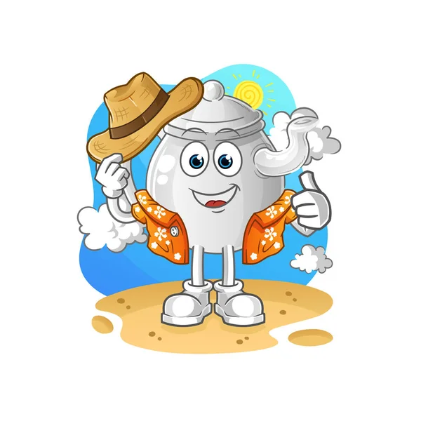 Teapot Vacation Cartoon Mascot Vecto — Stock Vector