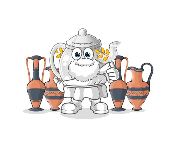 Teapot Greek Clothing Cartoon Mascot Vecto — Stockvektor