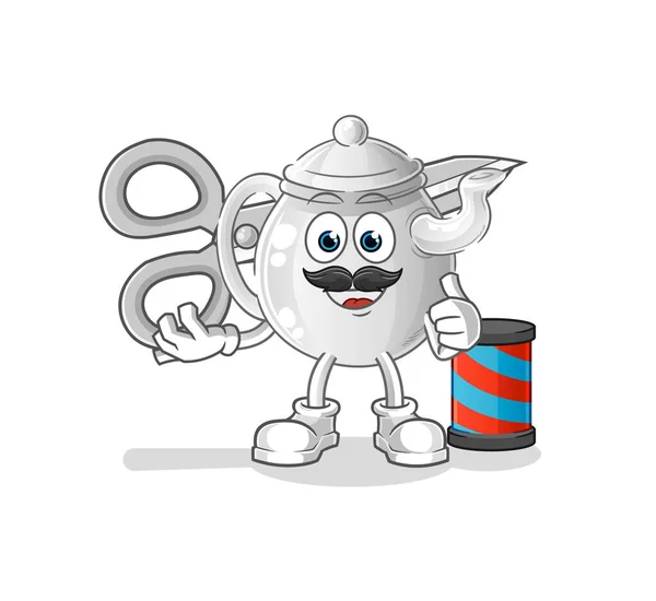 Teapot Barber Cartoon Cartoon Mascot Vecto — Stock Vector