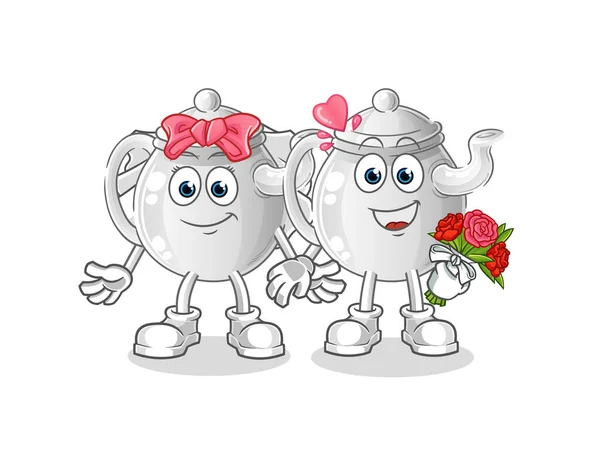 Teapot Wedding Cartoon Cartoon Mascot Vecto — ストックベクタ
