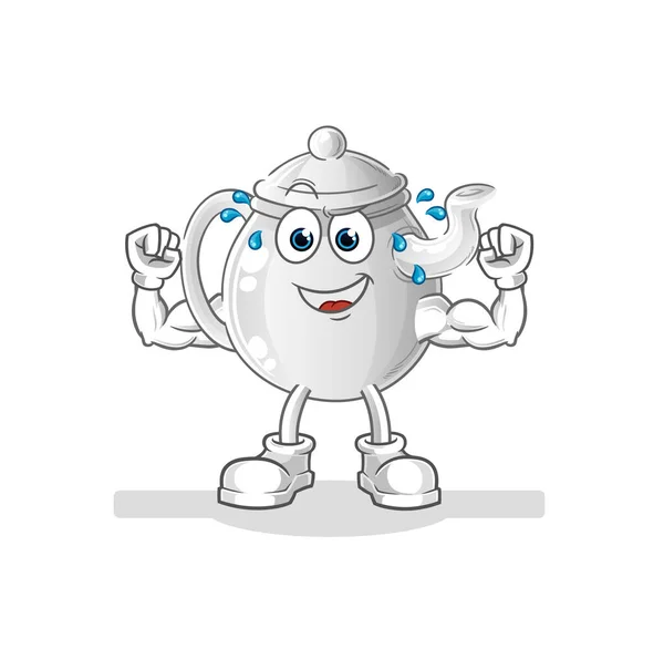Teapot Muscular Cartoon Cartoon Mascot Vecto — Stock Vector