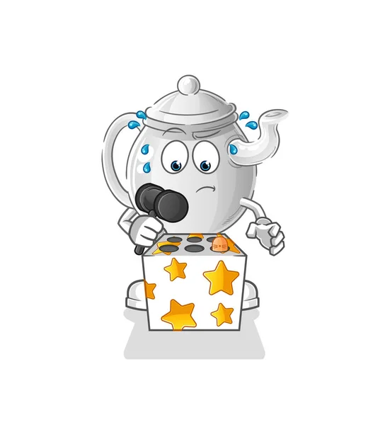 Teapot Play Whack Mole Mascot Cartoon Vecto — Stock Vector