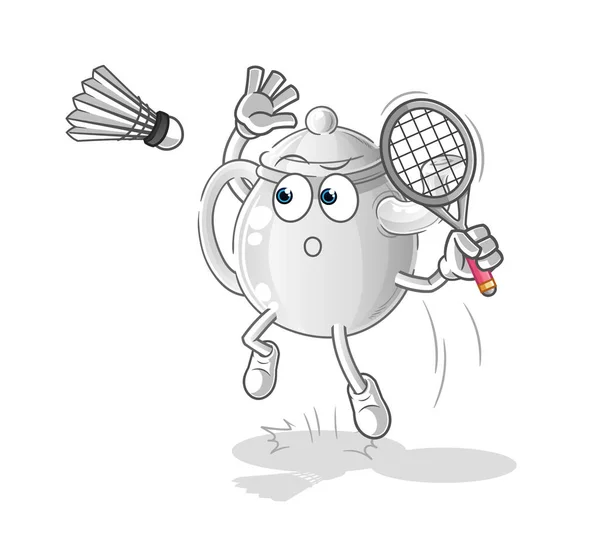 Teapot Smash Badminton Cartoon Cartoon Mascot Vecto — Stock Vector