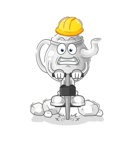 Teapot Drill Ground Cartoon Character Vecto — Stock Vector