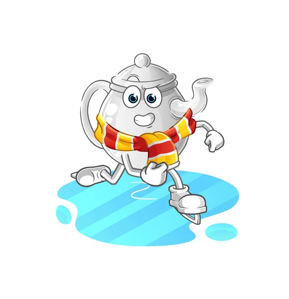 Teapot Ice Skiing Cartoon Character Mascot Vecto — Vettoriale Stock