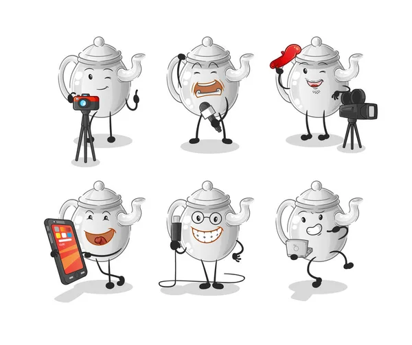 Teapot Technology Group Character Cartoon Mascot Vecto — Stok Vektör