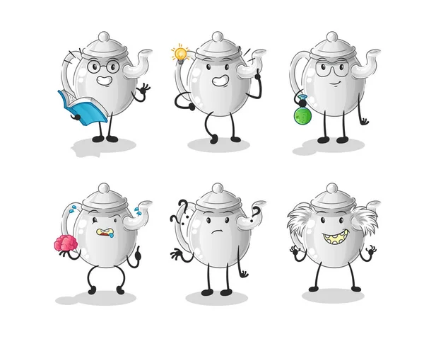 Teapot Thinking Group Character Cartoon Mascot Vecto — Stok Vektör