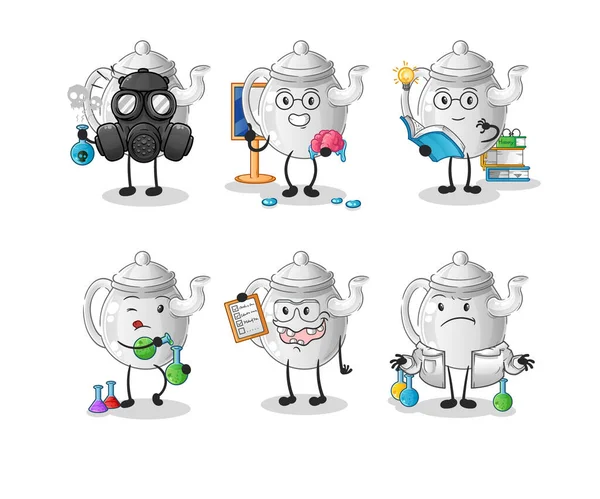 Teapot Scientist Group Character Cartoon Mascot Vecto — Stock Vector