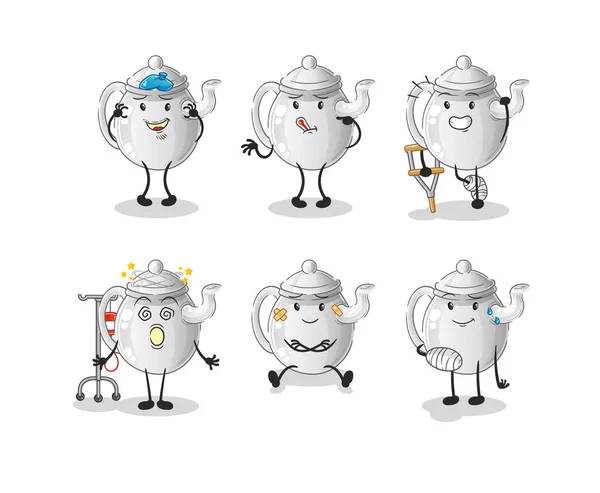 Teapot Sick Group Character Cartoon Mascot Vecto — Stok Vektör