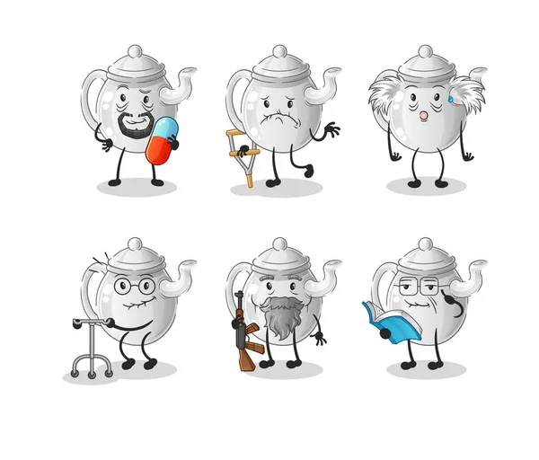 Teapot Elderly Character Cartoon Mascot Vecto — Stok Vektör