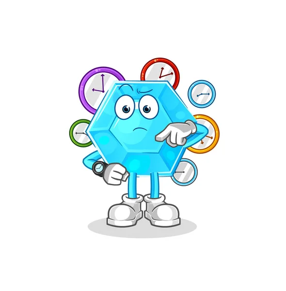 Diamant Met Horloge Cartoon Tekenfilm Mascotte Vecto — Stockvector