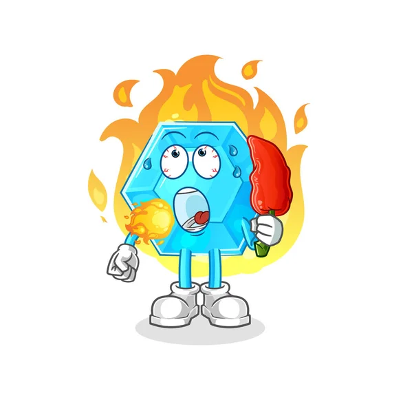 Diamond Eat Hot Chilie Mascot Cartoon Vecto — Vettoriale Stock