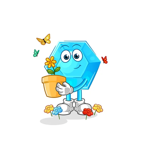 Diamond Flower Pot Character Vecto — Stock Vector