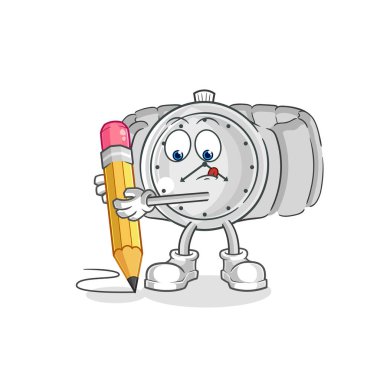 the wristwatch write with pencil. cartoon mascot vecto