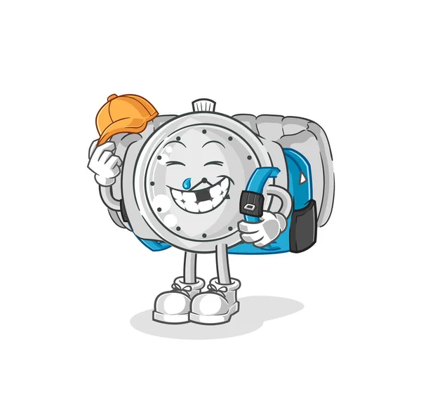 Wristwatch Goes School Vector Cartoon Characte — Stock vektor