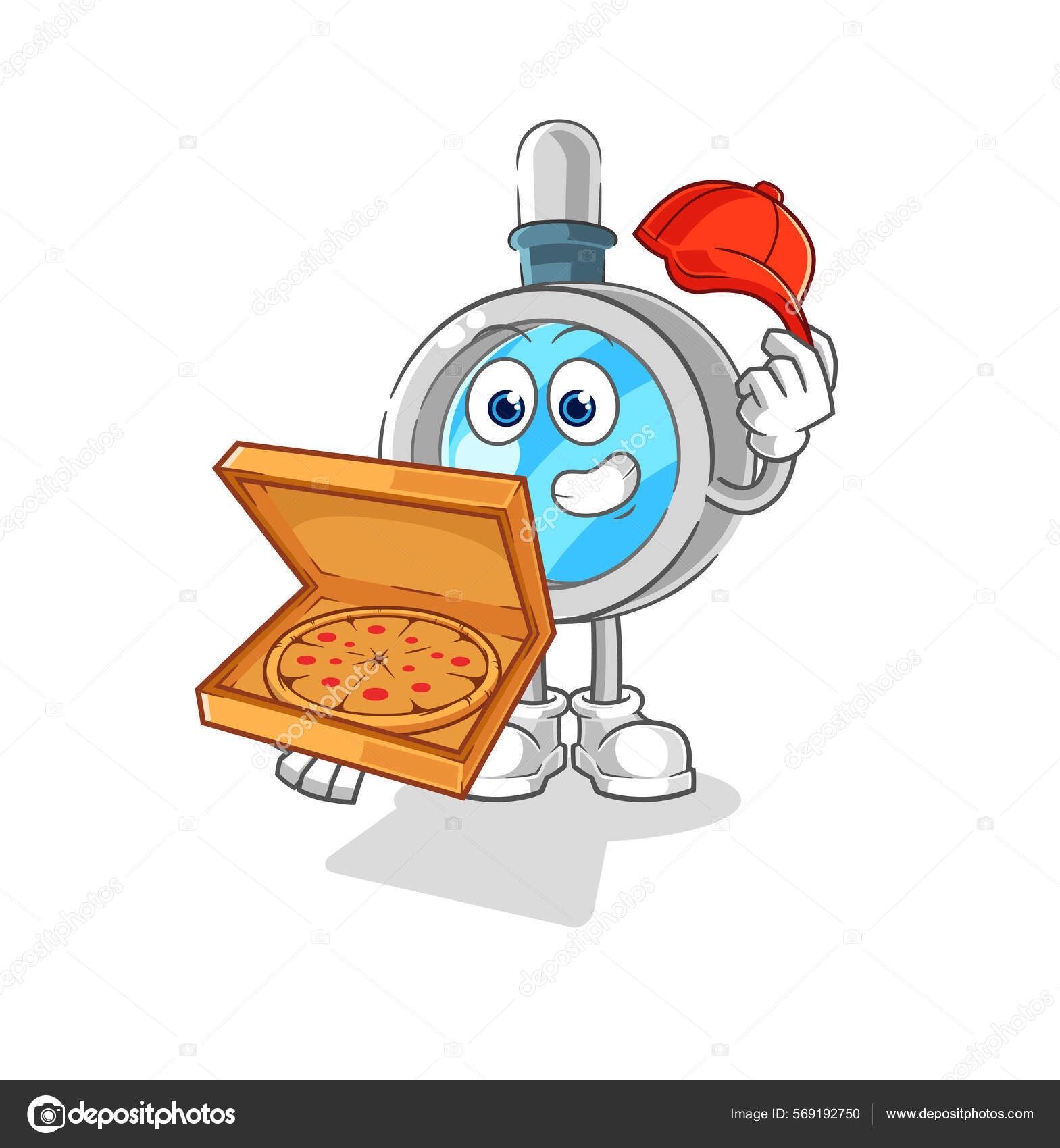 Vector Repartidor Pizza Lupa Caracte Dibujos Animados Vector de stock