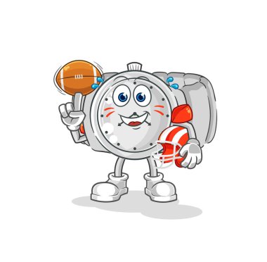 the wristwatch playing rugby character. cartoon mascot vecto
