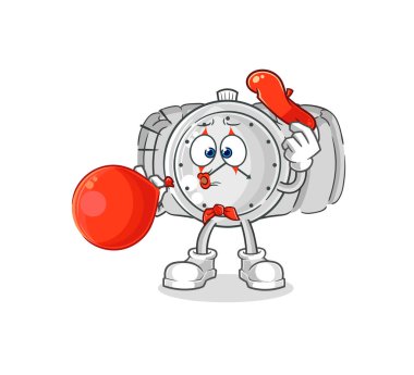 the wristwatch pantomime blowing balloon. cartoon mascot vecto