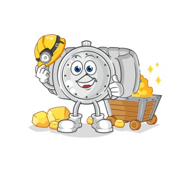 the wristwatch miner with gold character. cartoon mascot vecto