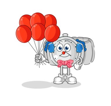 the wristwatch clown with balloons vector. cartoon characte