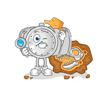 the wristwatch archaeologists with fossils mascot. cartoon vecto