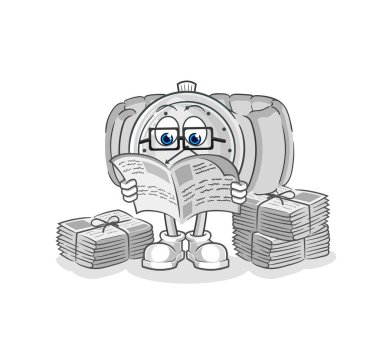 the wristwatch read newspaper cartoon. character vecto