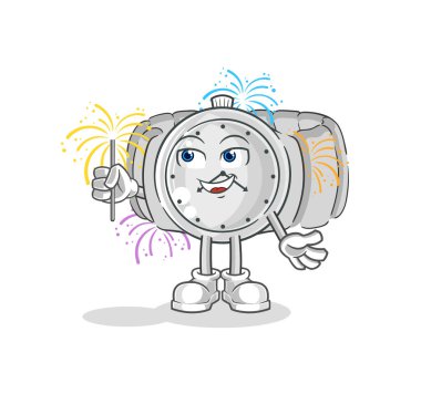 the wristwatch with fireworks mascot. cartoon vecto