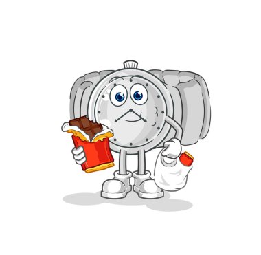 the wristwatch eat chocolate mascot. cartoon vecto