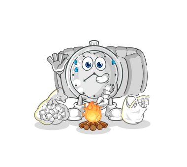 the wristwatch roasting marshmallows. cartoon mascot vecto