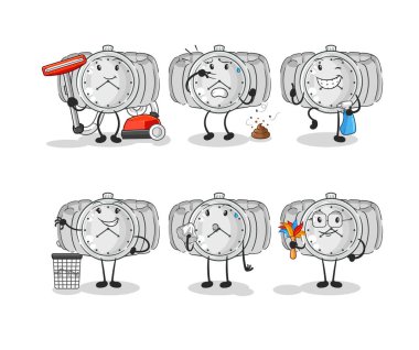 the wristwatch cleaning group character. cartoon mascot vecto