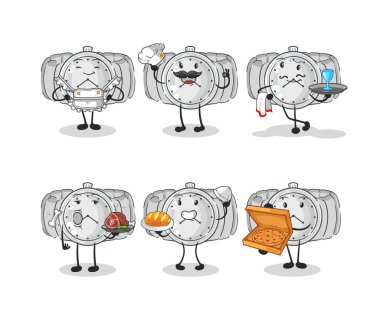 the wristwatch restaurant group character. cartoon mascot vecto