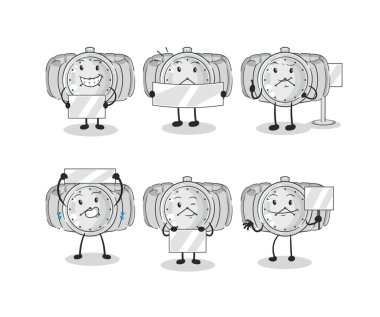 the wristwatch holding board group character. mascot vecto