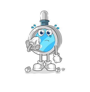 the magnifying glass cry with a tissue. cartoon mascot vecto