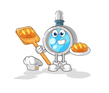 the magnifying glass baker with bread. cartoon mascot vecto