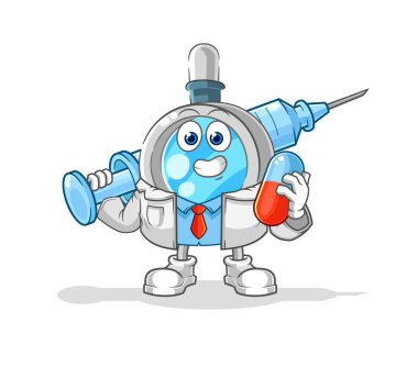 the magnifying glass doctor holding medichine and injectio