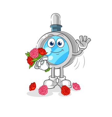 the magnifying glass with bouquet mascot. cartoon vecto
