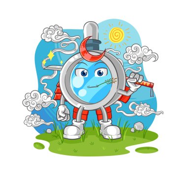 the magnifying glass samurai cartoon. cartoon mascot vecto