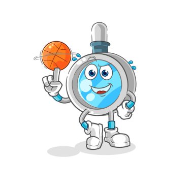 the magnifying glass playing basket ball mascot. cartoon vecto
