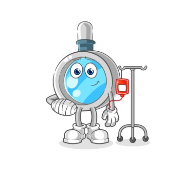 the magnifying glass sick in IV illustration. character vecto