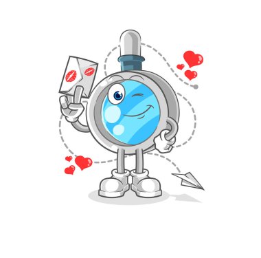 the magnifying glass hold love letter illustration. character vecto