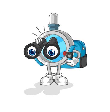 the magnifying glass with binoculars character. cartoon mascot vecto