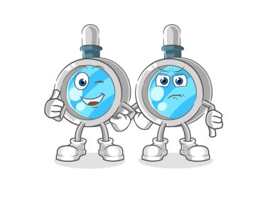 the magnifying glass thumbs up and thumbs down. cartoon mascot vecto