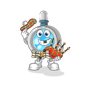 the magnifying glass scottish with bagpipes vector. cartoon characte