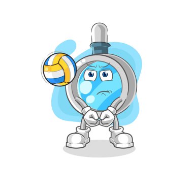 the magnifying glass play volleyball mascot. cartoon vecto
