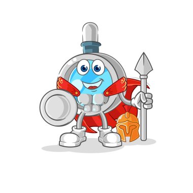 the magnifying glass spartan character. cartoon mascot vecto