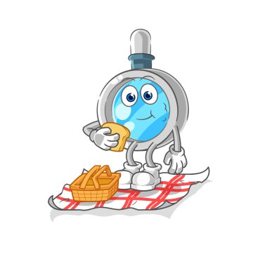 the magnifying glass on a picnic cartoon. cartoon mascot vecto