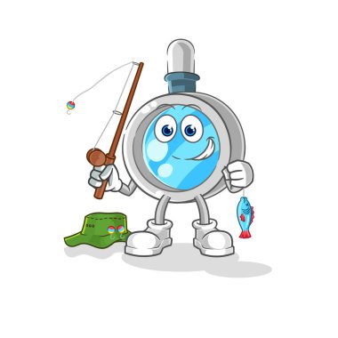 the magnifying glass fisherman illustration. character vecto